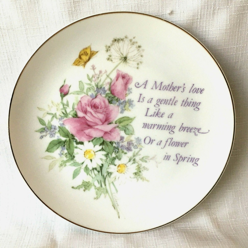 Vintage "A Mothers Love is A Gentle Thing" Collector Plate Gold Rim Porcelain